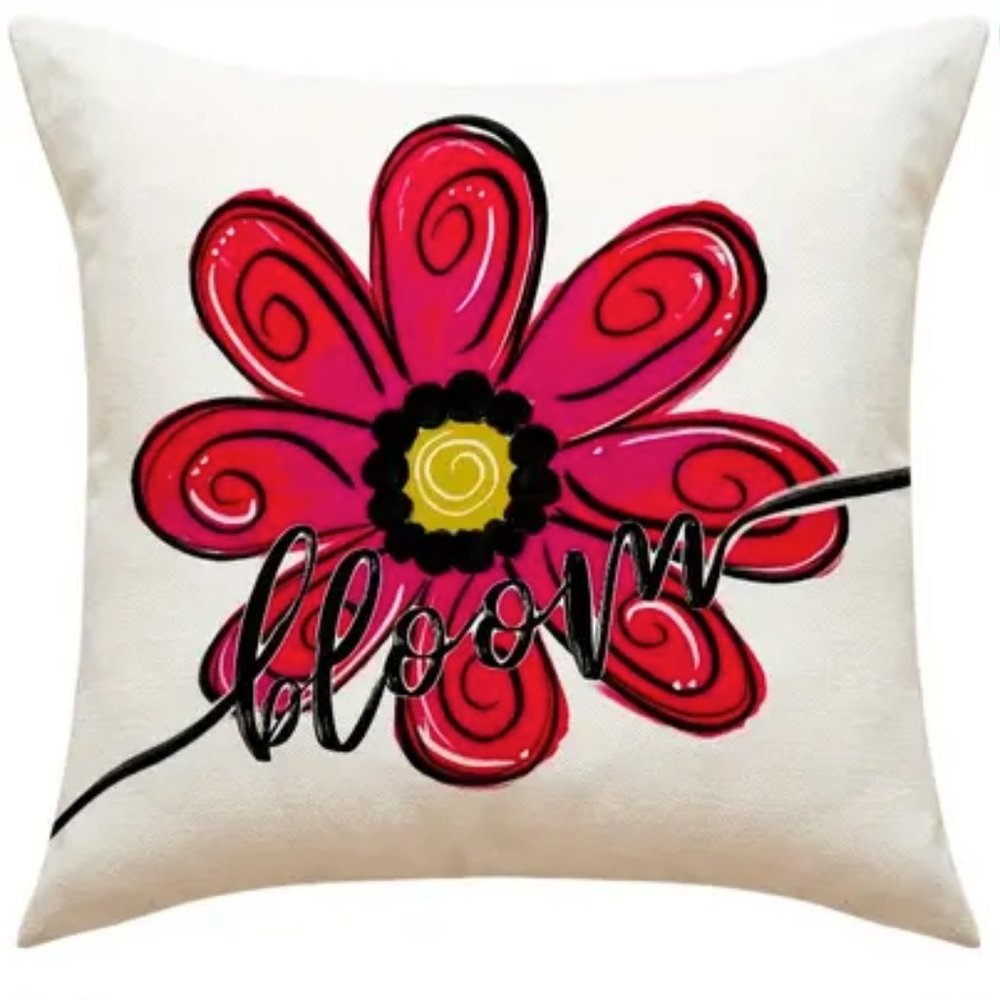 NEW FLORAL SPRING/SUMMER LINEN BLEND BLOOM DECORATIVE DECOR PILLOW COVER 18"